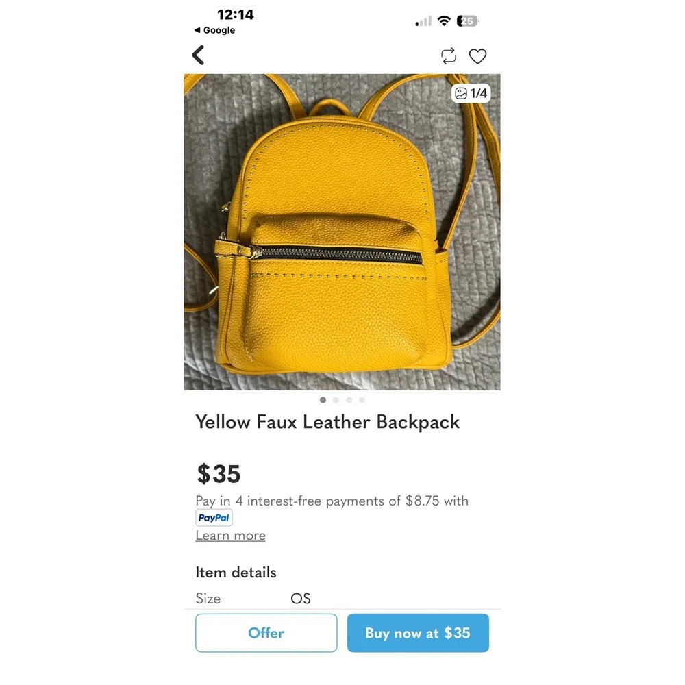 Yellow Faux Leather Studded Mini‎ Backpack Women two small worn places on bottom